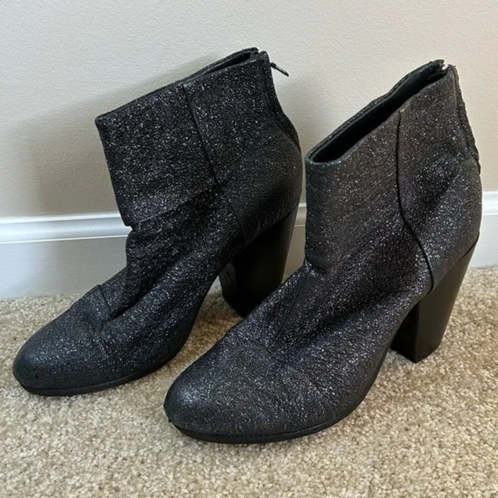 Rag & Bone Newbury Gunmetal Metallic Heeled Booties Size 10